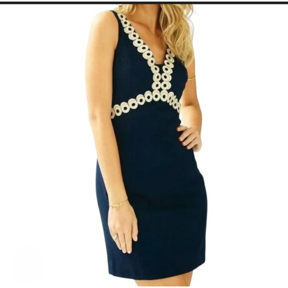 Lilly Pulitzer Dresses & Skirts - Lily Pulitzer Esme Dress Womens 2 100% Cotton True Navy Fun Flirty Metalic Trim